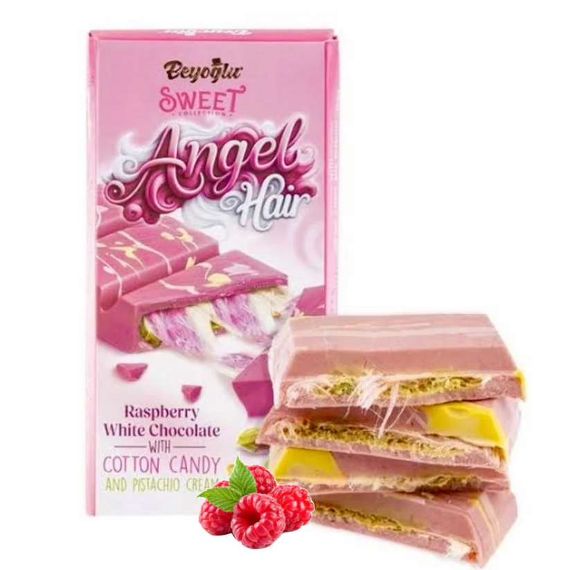 Beyoğlu Angel Hair Raspberry White Chocolate with Cotton Candy and Pistachio Cream - 80g