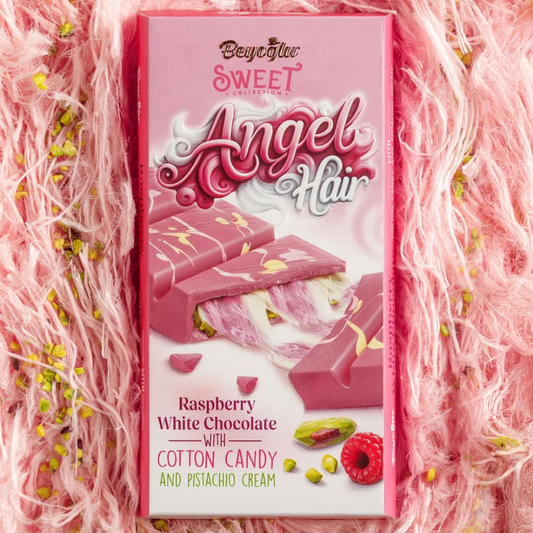 Beyoğlu Angel Hair Raspberry White Chocolate with Cotton Candy and Pistachio Cream - 80g