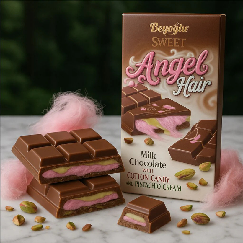 Beyoğlu Angel Hair Milk Chocolate with Cotton Candy and Pistachio Cream - 170g