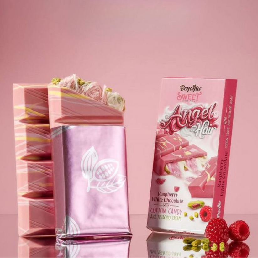 Beyoğlu Angel Hair Raspberry White Chocolate with Cotton Candy and Pistachio Cream - 170g