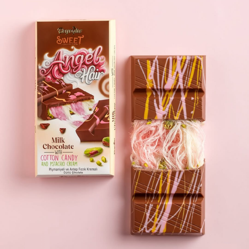 Beyoğlu Angel Hair Milk Chocolate with Cotton Candy and Pistachio Cream - 170g